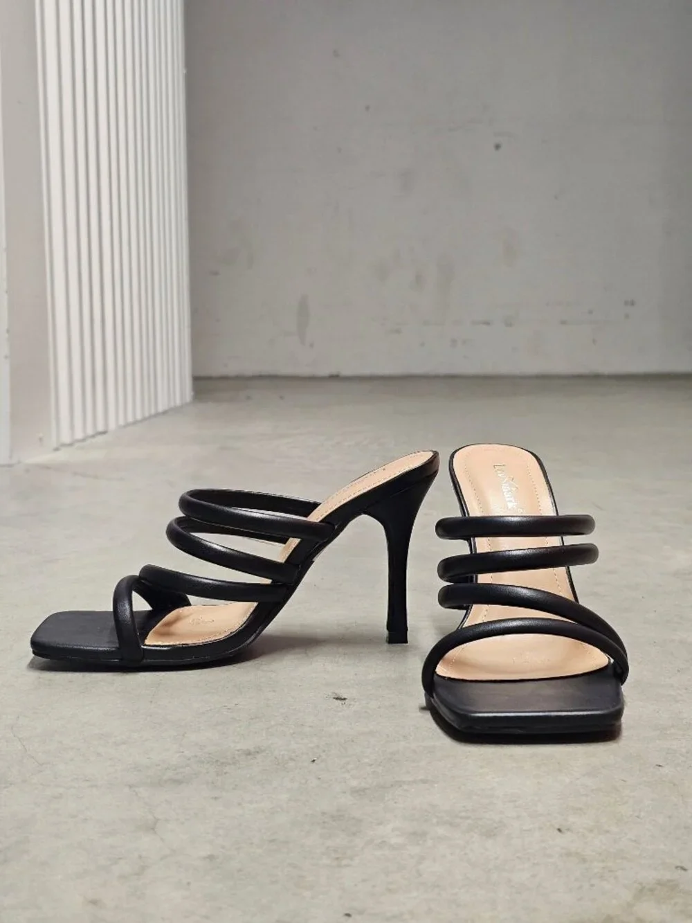 Strappy Black High Heel Sandals With Square Toe Design For Women